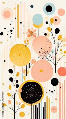 Pois abstraits, tampons et superpositions numériques floraux, or rose, palette de couleurs audacieuses, emblématique, géométrique. Idéal comme arrière-plan ou fond d'écran. IA générative, IA