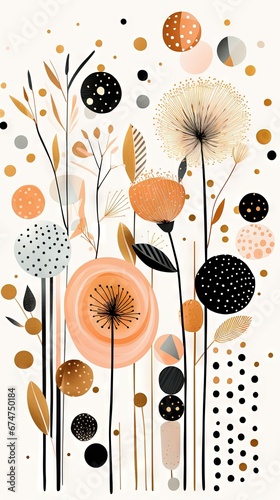 Pois abstraits, tampons et superpositions numériques floraux, or rose, palette de couleurs audacieuses, emblématique, géométrique. Idéal comme arrière-plan ou fond d'écran. IA générative, IA