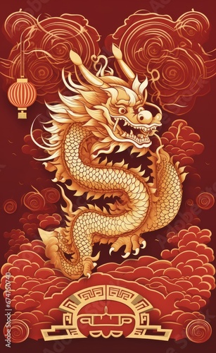 Background of Chinese new year, year of the dragon , Chinese Dragon zodiac symbol, Lunar new year concept © JuJamal
