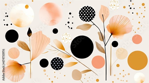 Pois abstraits, tampons et superpositions numériques floraux, or rose, palette de couleurs audacieuses, emblématique, géométrique. Idéal comme arrière-plan ou fond d'écran. IA générative, IA