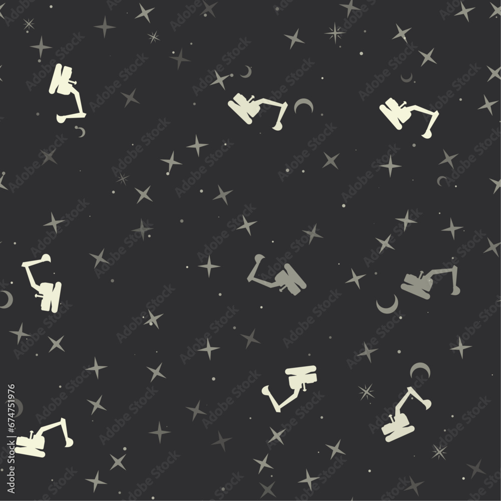 Seamless pattern with stars, excavator symbols on black background. Night sky. Vector illustration on black background Seamless pattern with stars, excavator symbols on black background. Night sky. Vector illustration on black background