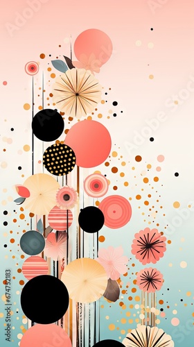 Pois abstraits, tampons et superpositions numériques floraux, or rose, palette de couleurs audacieuses, emblématique, géométrique. Idéal comme arrière-plan ou fond d'écran. IA générative, IA