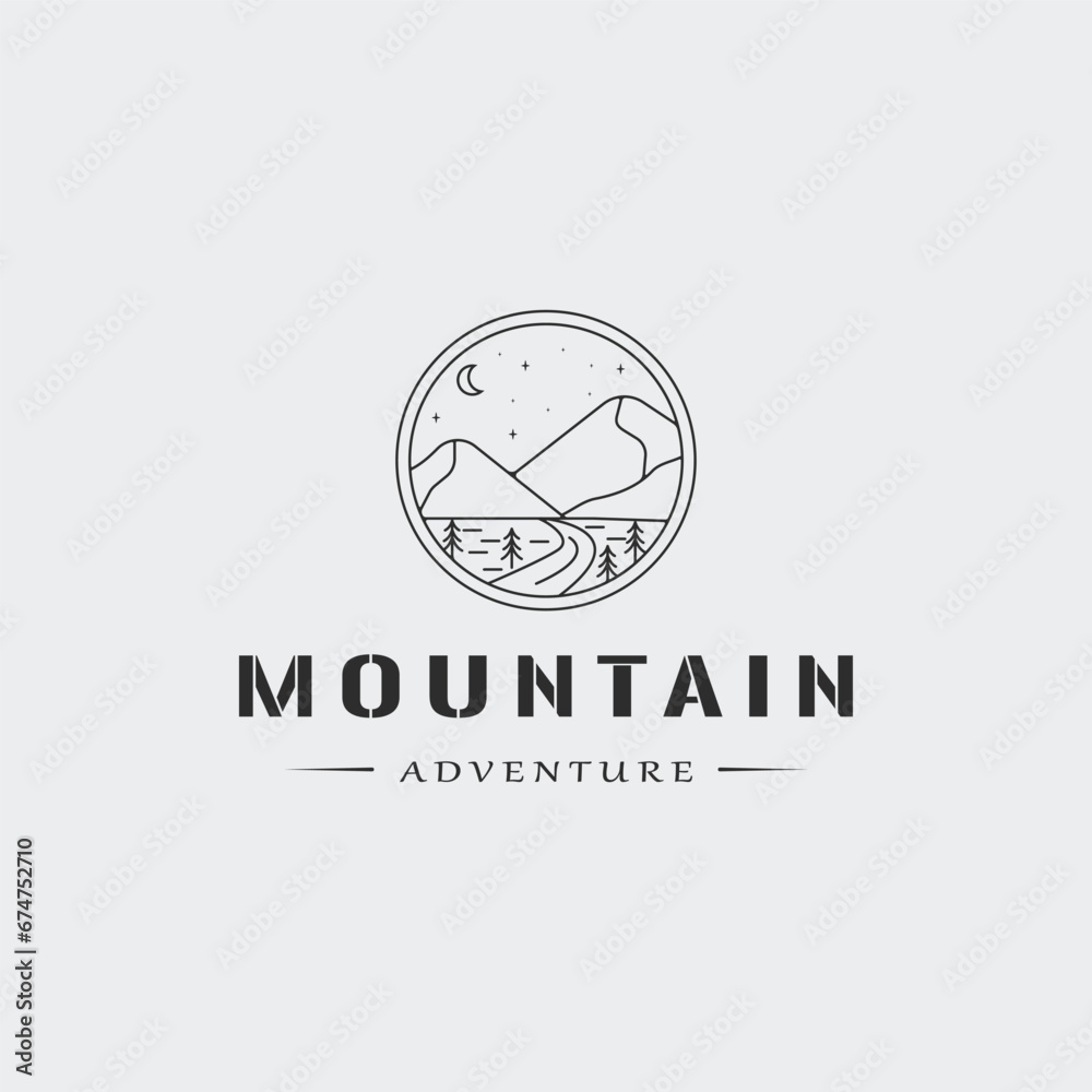 Fototapeta premium mountain emblem line art logo simple vector illustration template icon graphic badge design