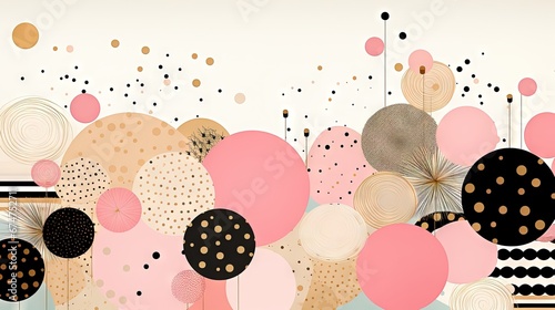 Pois abstraits, tampons et superpositions numériques floraux, or rose, palette de couleurs audacieuses, emblématique, géométrique. Idéal comme arrière-plan ou fond d'écran. IA générative, IA