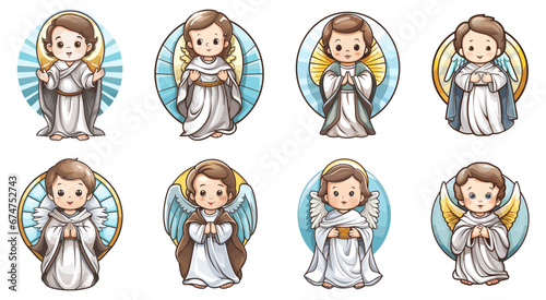 Cute baby Jesus Christ vector illustration. Smiling holy child with angel wings in cartoon style isolated on white © LadadikArt