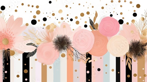 Pois abstraits, tampons et superpositions numériques floraux, or rose, palette de couleurs audacieuses, emblématique, géométrique. Idéal comme arrière-plan ou fond d'écran. IA générative, IA