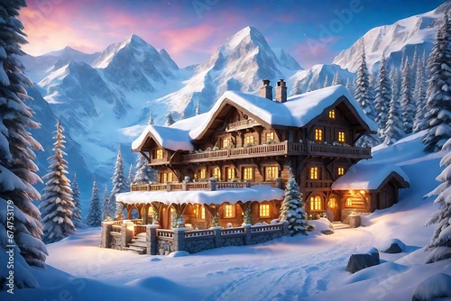 Witness the majesty of Santa's North Pole residence in a snowy winter wonderland. © Iresha