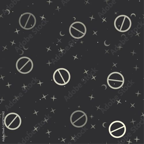 Seamless pattern with stars, no parking signs on black background. Night sky. Vector illustration on black background