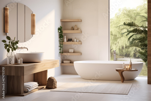 modern bathroom in close touch with nature  Generative AI