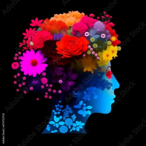 Flowers on the silhouette of a head.
