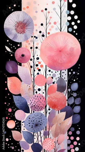 Pois abstraits, tampons et superpositions numériques floraux, or rose, palette de couleurs audacieuses, emblématique, géométrique. Idéal comme arrière-plan ou fond d'écran. IA générative, IA