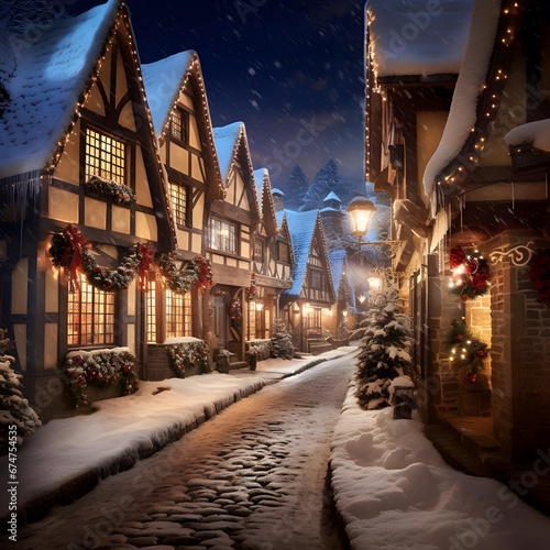 Winter street in the old town of Rothenburg ob der Tauber