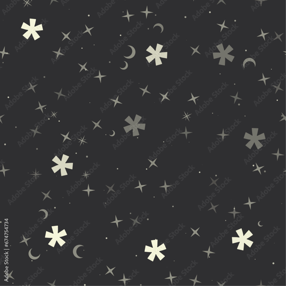 Seamless pattern with stars, multiply symbols on black background. Night sky. Vector illustration on black background Seamless pattern with stars, multiply symbols on black background. Night sky. Vector illustration on black background
