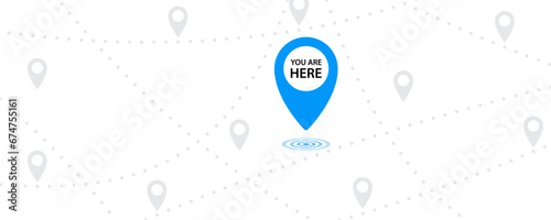 You are here icon. Map pin symbol. Place marker. Map pointer background. Navigation position. Destination address. GPS tag. Flat color. Vector sign.