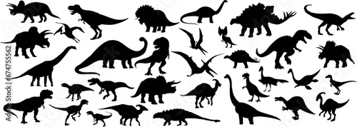 Set of different dinosaur silhouettes. Isolated flat vector illustrations