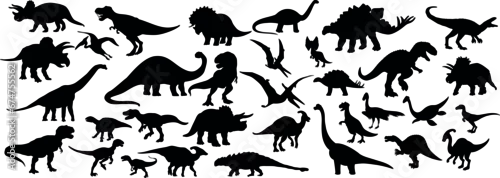 Tapety Set of different dinosaur silhouettes. Isolated flat vector illustrations