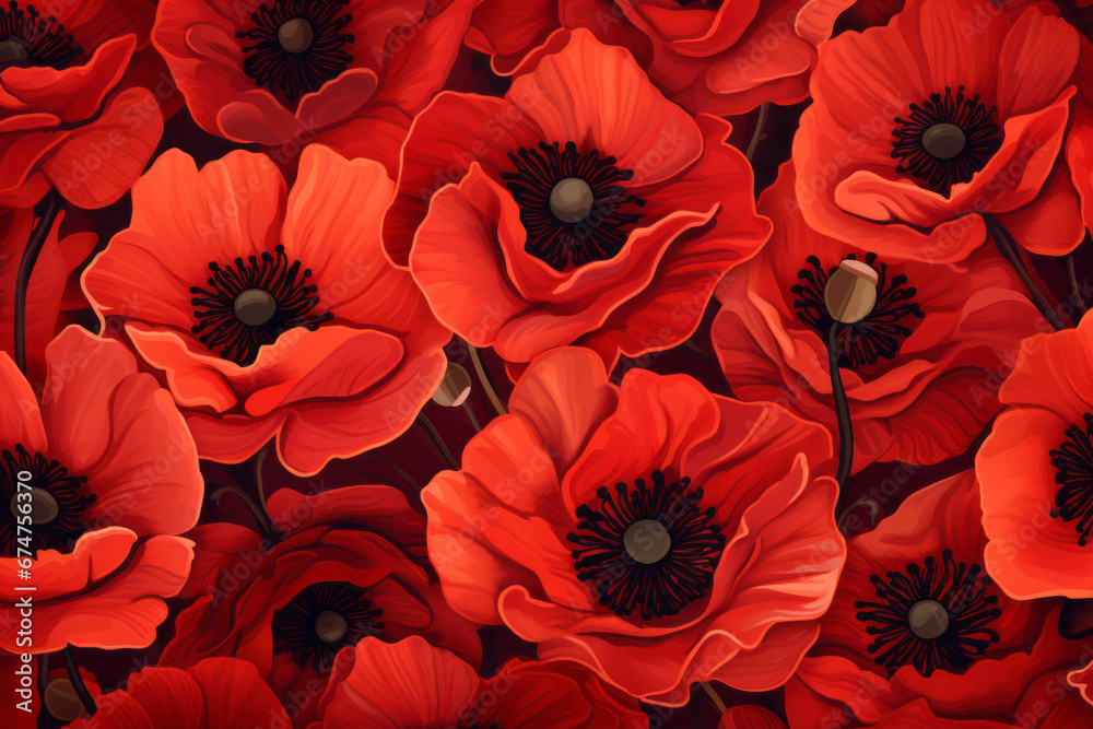 Red poppy background, symbol of remembrance for fallen war soldiers - obrazy, fototapety, plakaty 