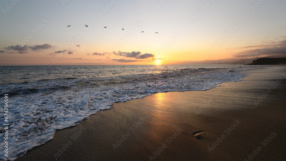Sunset Ocean Sea Birds Beautiful Nature Beach Sunrise Seascape Landscape 16.9 High Resolution