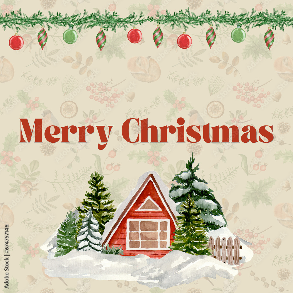 Fototapeta premium Merry Christmas Postcard