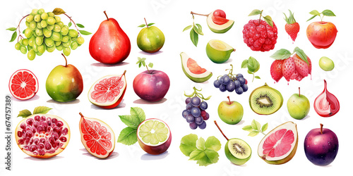 Fresh Fruit Watercolor Collection with Citrus  Berries  and Exotic Selections