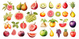 Vibrant Assorted Fruit Watercolor Set with Citrus, Berries, and Tropical Varieties