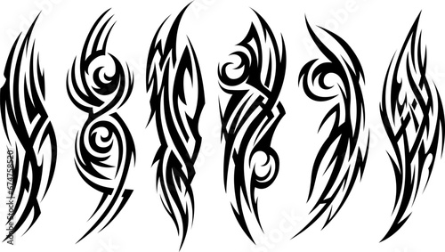 Tribal tattoo. Silhouette illustration. Isolated abstract element set.