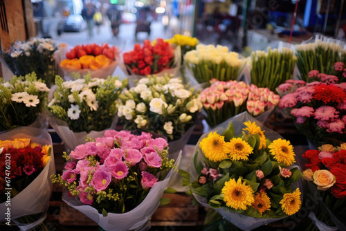 Assortment of flower bouquets at the market © Venka