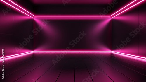 Interior of a glowing pink wall in a modern minimalist room. Generative AI