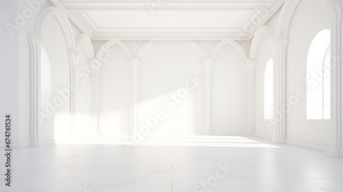 Interior of a empty classic minimal white room with copy space. Generative AI