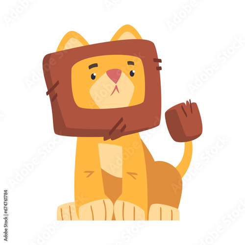 Cute Lion Character with Mane Sitting Vector Illustration