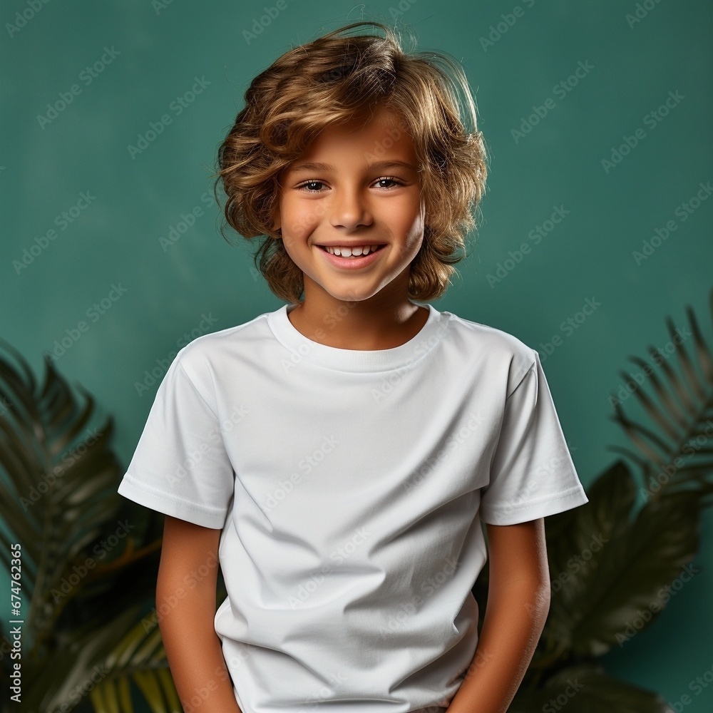 happy child in blank t-shirt on an isolated background happy child in blank t-shirt on an isolated background