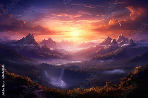 Majestic Sunset Over Cloud-Covered Mountains