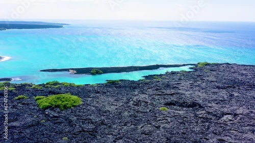 Aerial drone view of Kiholo Bay and Wainanalii Pond, Hawaii Island, Hawaii, United States. photo