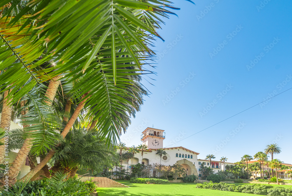 Santa Barbara sunken gardens under a blue sky