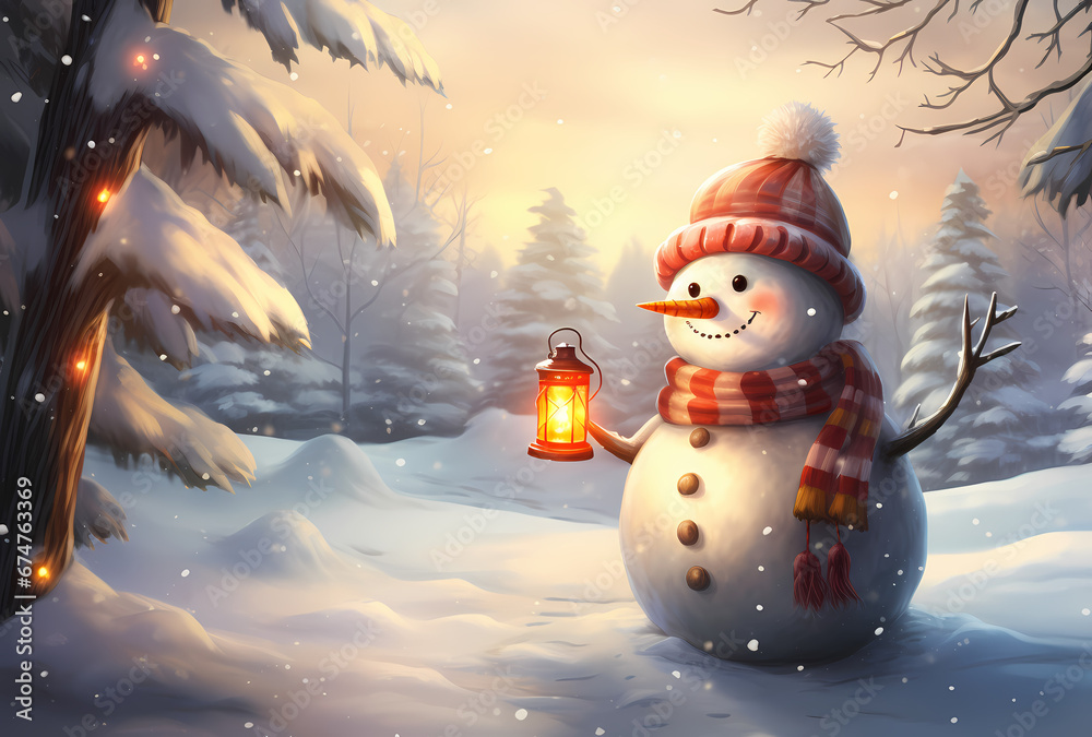 Fototapeta premium beautiful christmas snowman image , in the style of lens flare