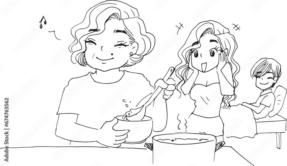 cartoon family cooking cartoon family cooking