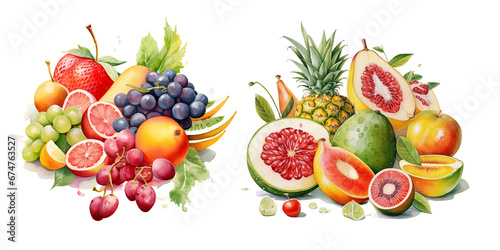 Vibrant Watercolor Assortment of Fresh Fruits