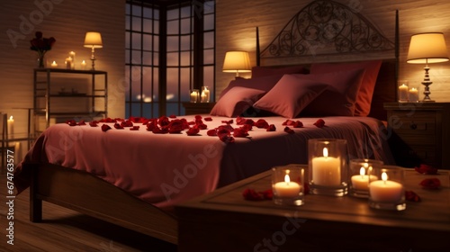 Romantic room with candles and rose petals © ColdFire