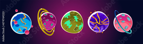 Fantasy Alien Planets for Ui Space Game Vector Set