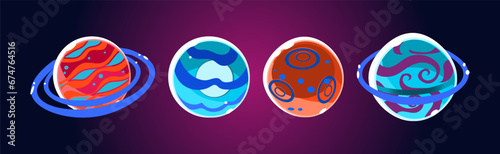 Fantasy Alien Planets for Ui Space Game Vector Set