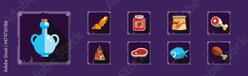 Mobile Game Icon and Food Object Vector Set