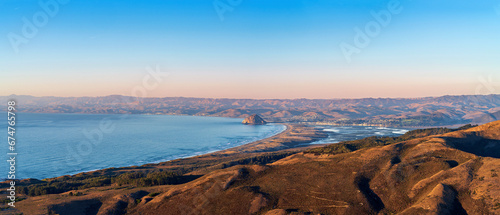 Panorama of bay, ocean and coastline, rock