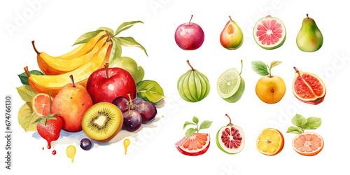 Watercolor Fruit Delights: Assorted Citrus and Berries Illustration
