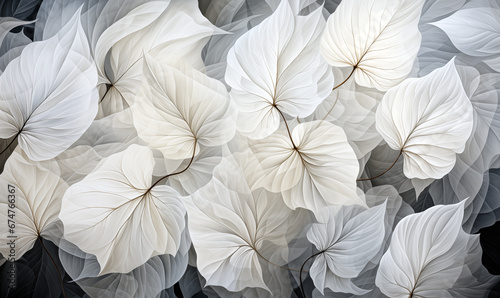 Abstract background of white and gray leaves. 3d rendering, 3d illustration. photo