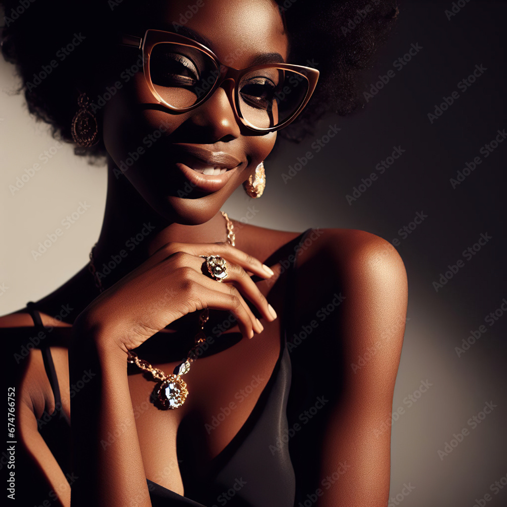 Obraz premium Portrait of a pretty black model wearing glasses.