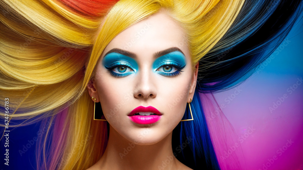 Portrait of young woman with yellow hair.Digital creative designer fashion glamour art. Portrait of young woman with yellow hair.Digital creative designer fashion glamour art.