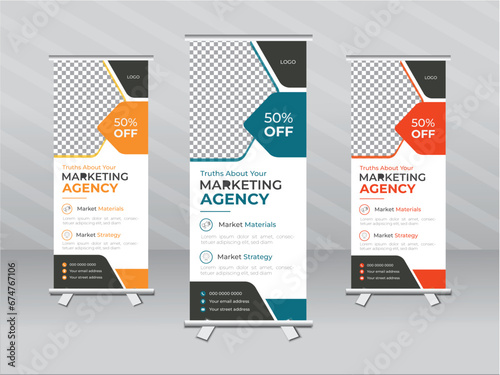 Vector business roll up display standee for presentation purpose design whit 3 colors
