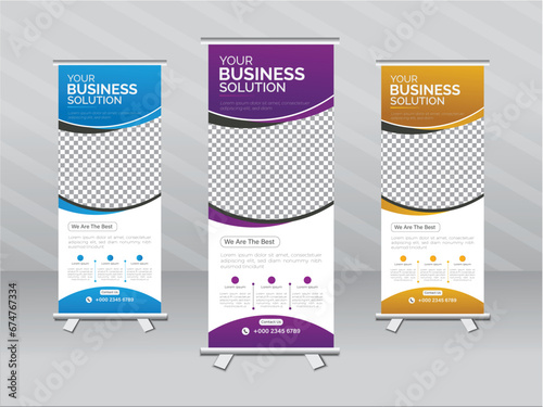 Vector business roll up display standee for presentation purpose design whit 3 colors