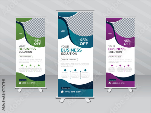 vector business roll up display standee for presentation purpose design whit 3 colors