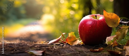 In the summer enjoying bountiful nature I sat beneath a tall tree admiring the vibrant green leaves that signaled the arrival of autumn and plucked a red apple from the fruitful garden The h photo